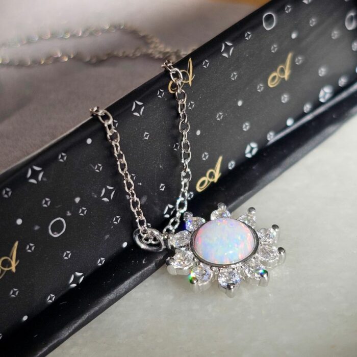 Gatsby Opal Sun Necklace in Sterling Silver