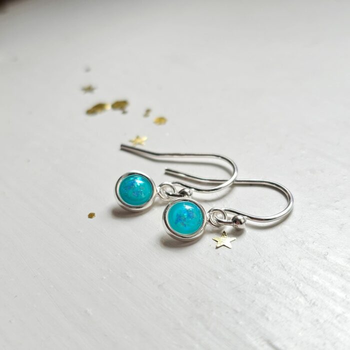 Little Simple Blue Opal Drop Earrings - Image 2
