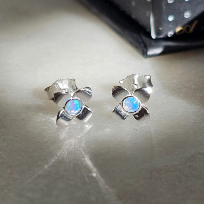 'Moonflower' Blue Opal Flower Studs