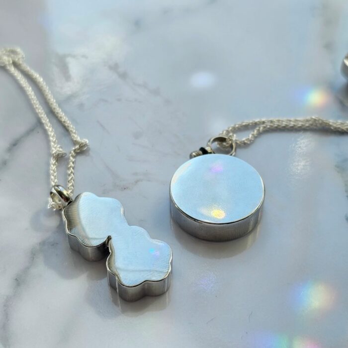 Round Paw Engraved Necklace for Pet Ashes on Sterling Silver Rope Chain - Image 3