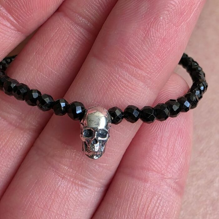 Sparkling Black Spinel Skull Bracelet in Sterling Silver - Image 3