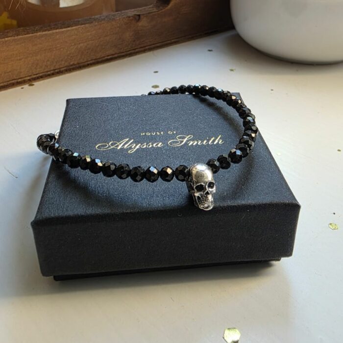 Sparkling Black Spinel Skull Bracelet in Sterling Silver - Image 5