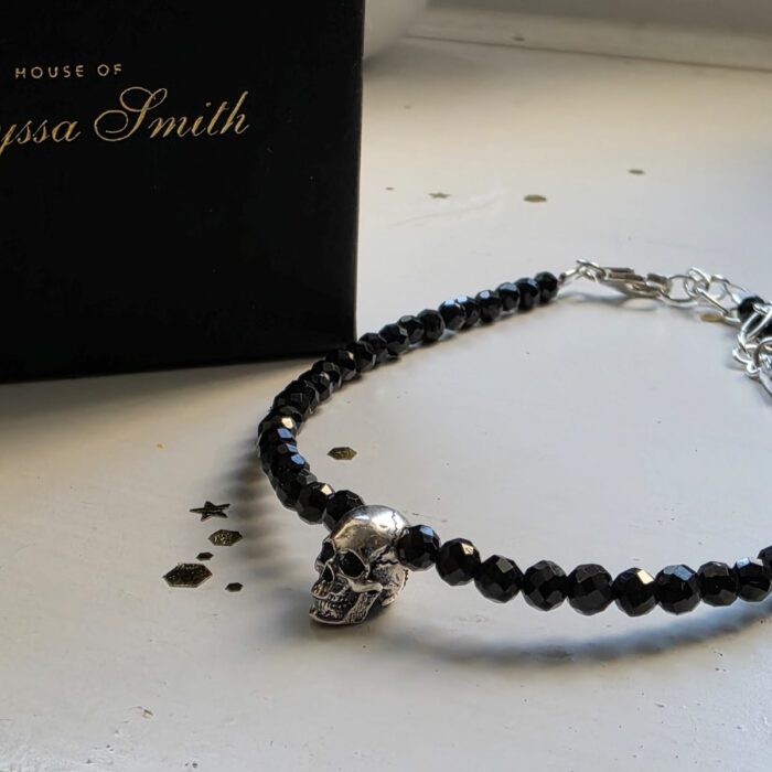 Sparkling Black Spinel Skull Bracelet in Sterling Silver - Image 4