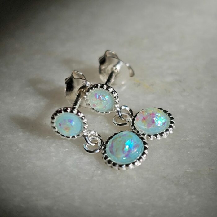 Sparkling Blue Opal Double Drop Studs - Image 2