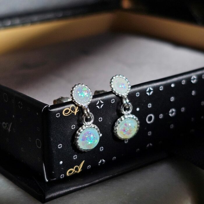 Sparkling Blue Opal Double Drop Studs