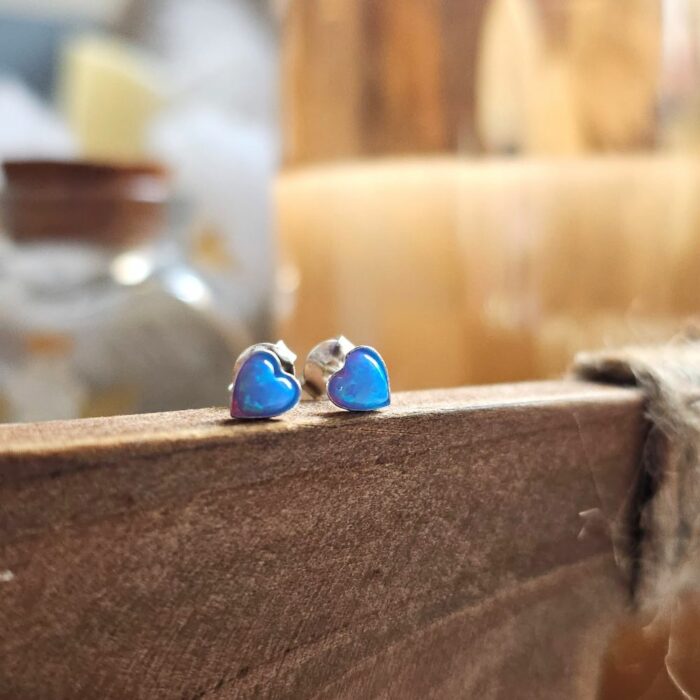Sparkling Blue Opal Heart Studs