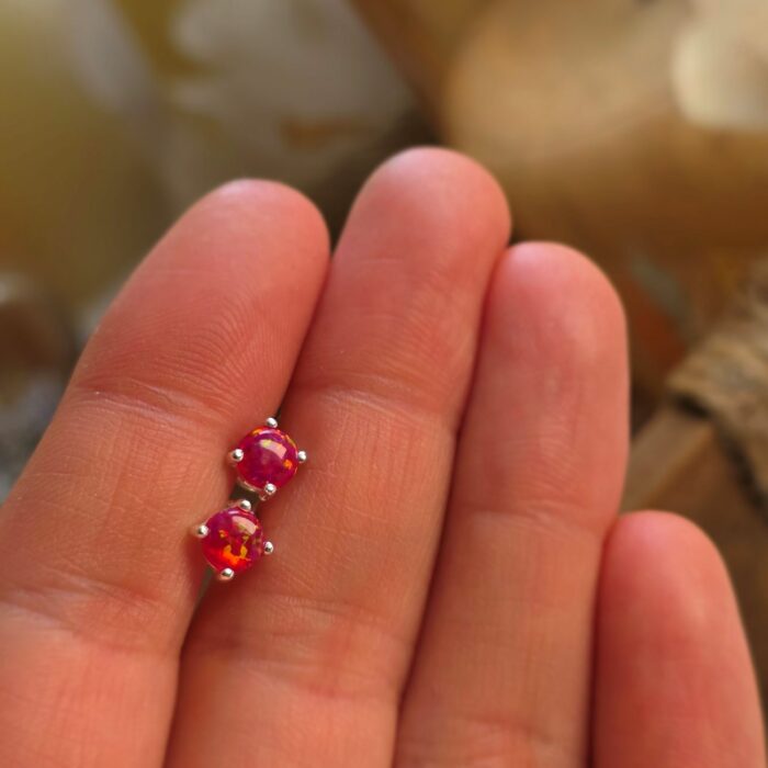 Sparkling Cerise Red Opal Bubble Studs - Image 4