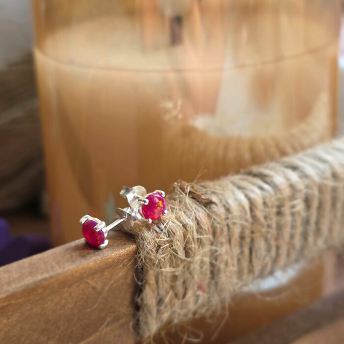 Sparkling Cerise Red Opal Bubble Studs - Image 2