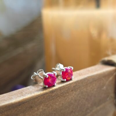 Sparkling Cerise Red Opal Bubble Studs