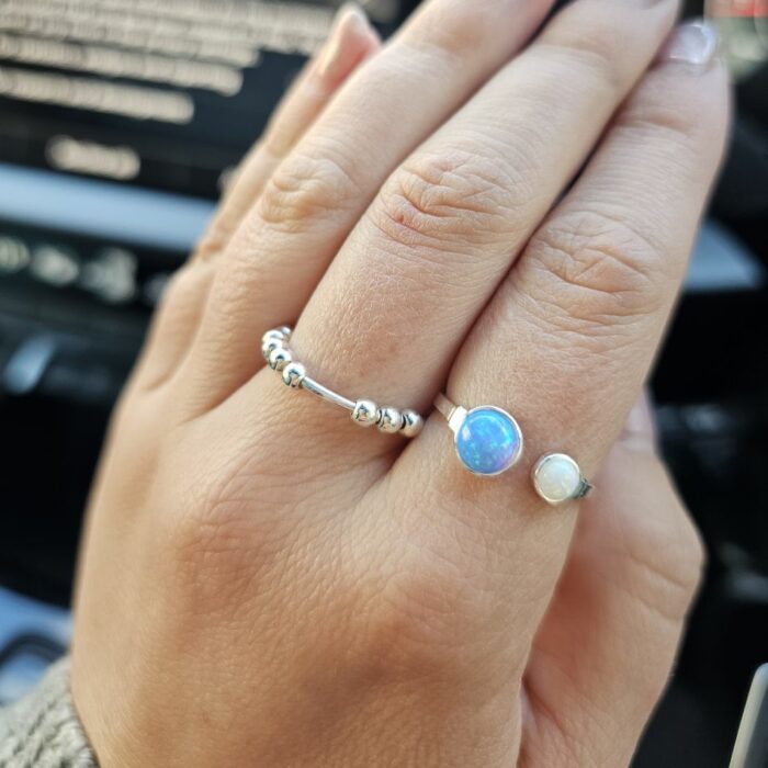 Sparkling Double Opal Adjustable Silver Ring - Image 2