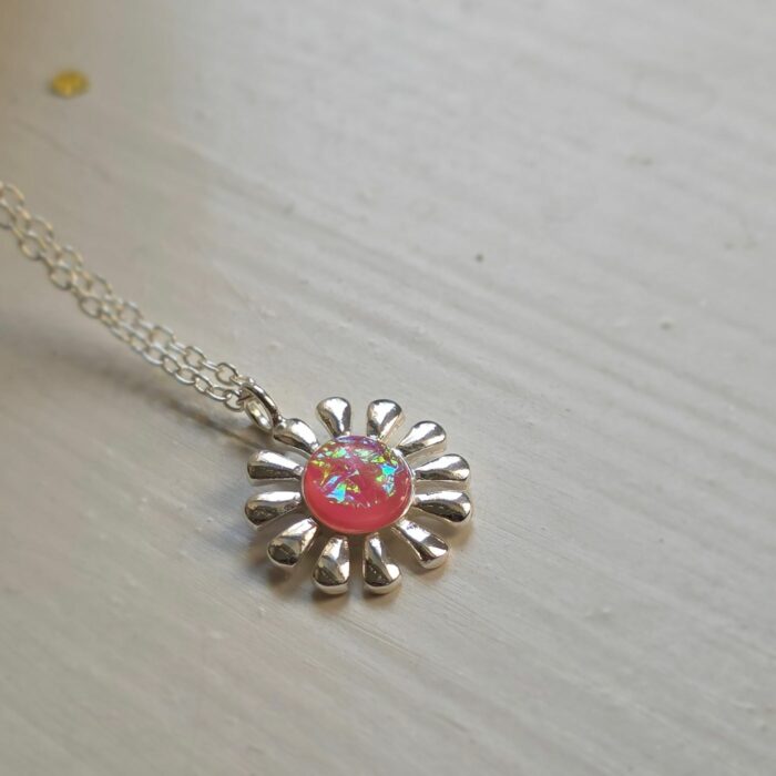 Sparkling Pink Daisy Opal Necklace - Image 3