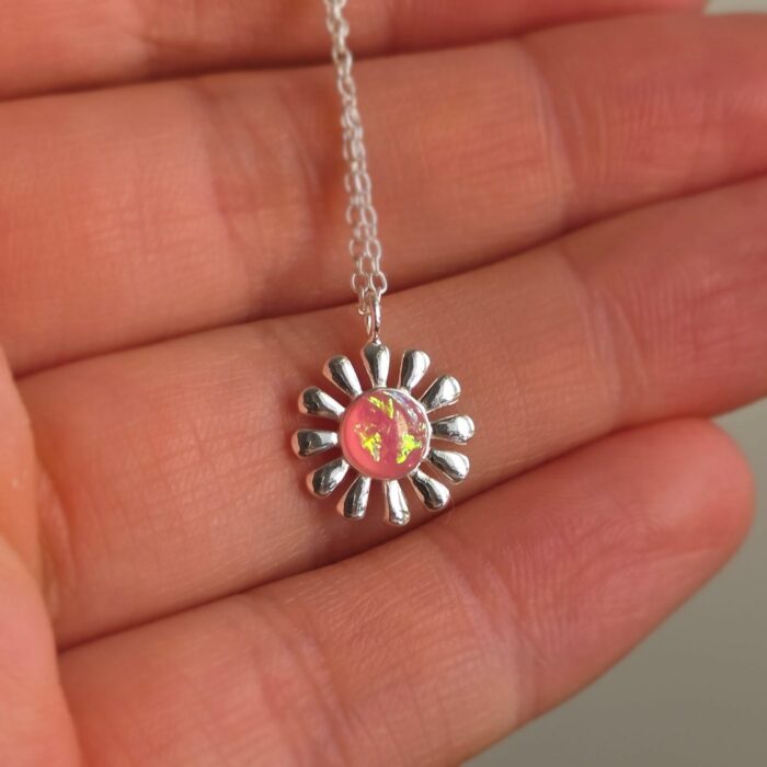 Sparkling Pink Daisy Opal Necklace - Image 4