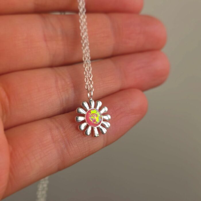 Sparkling Pink Daisy Opal Necklace - Image 2