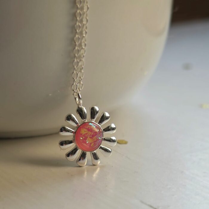 Sparkling Pink Daisy Opal Necklace