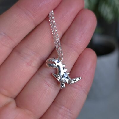 Moving Starry the T-Rex Roarsome Necklace in Sterling Silver