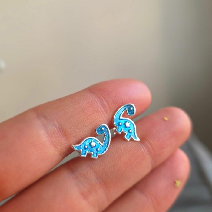 The Good Dinosaur Blue Glittery Enamel Studs in Sterling Silver