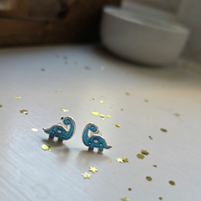 The Good Dinosaur Blue Glittery Enamel Studs in Sterling Silver - Image 3