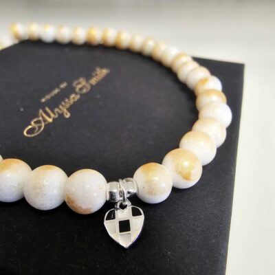 Amazing White Marble Jade Chequered Heart Stretchy Gemstone Anklet