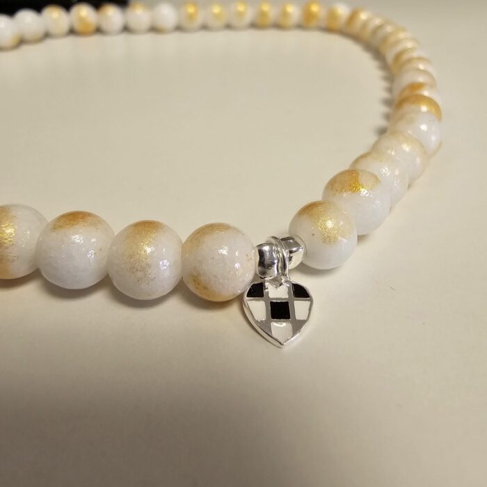 Amazing White Marble Jade Chequered Heart Stretchy Gemstone Anklet - Image 2