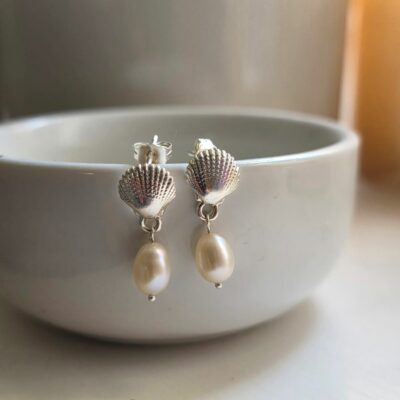 Delightful Seashell Pearly Drop Studs