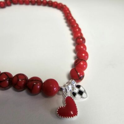Ferrari F1 Inspired Enamel Chequered Heart Stretchy Gemstone Anklet