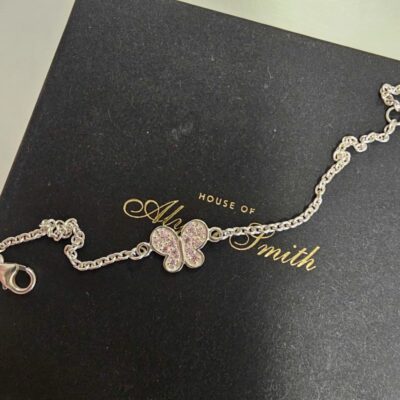 Little A Sparkling Pink Butterfly Bracelet in Sterling Silver