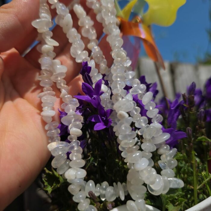 Long 36 inch Rainbow Moonstone Chip Gemstone Necklace - Limited Edition - Image 3