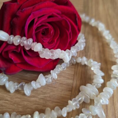 Long 36 inch Rainbow Moonstone Chip Gemstone Necklace - Limited Edition