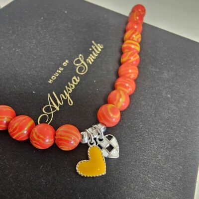 Mclaren Papaya Inspired Enamel Chequered Heart Stretchy Gemstone Anklet