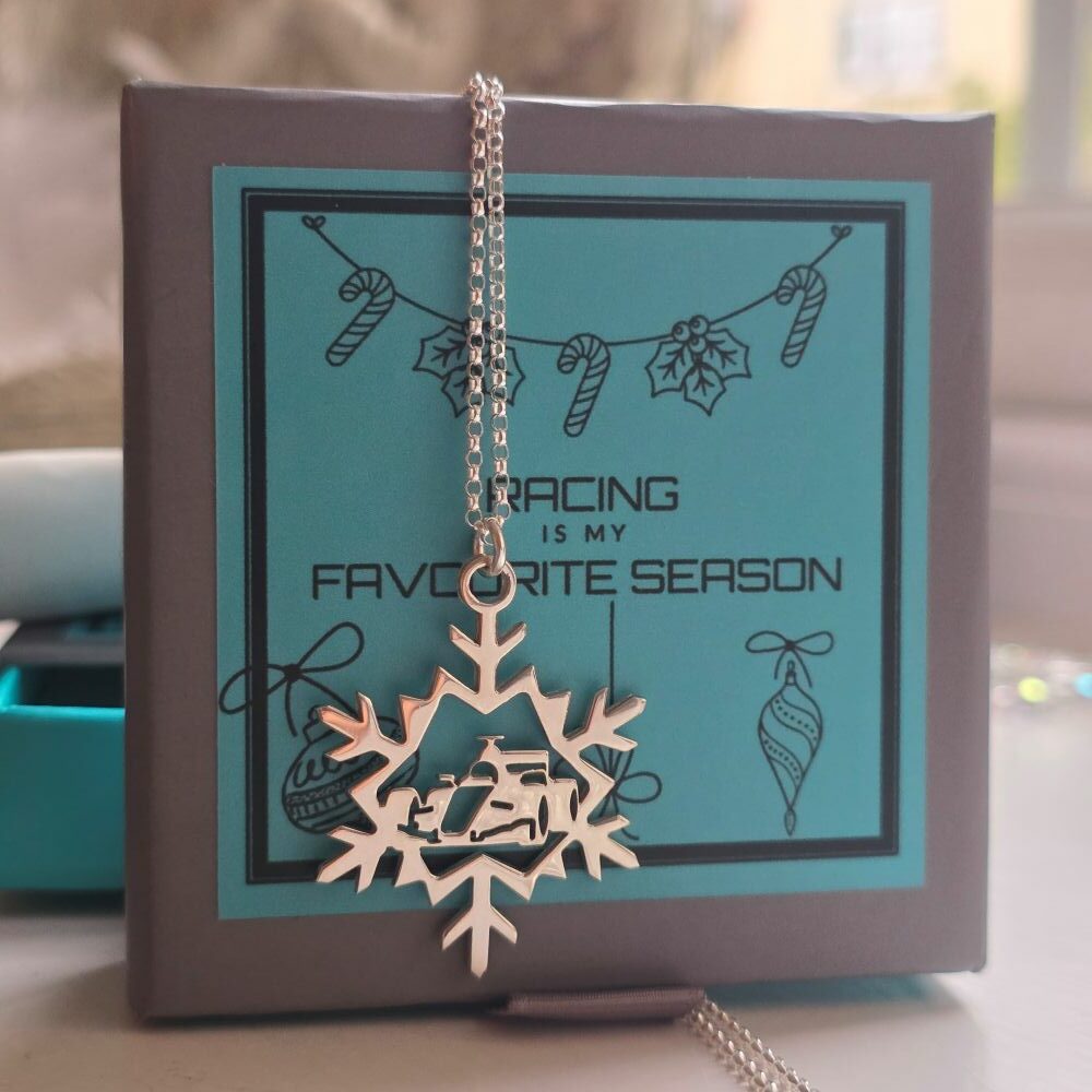 Snowflake Motorsports F1 Car Necklace in Sterling Silver