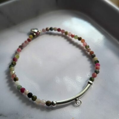 Watermelon Tourmaline And Sterling Silver Charm Carrier Bracelet