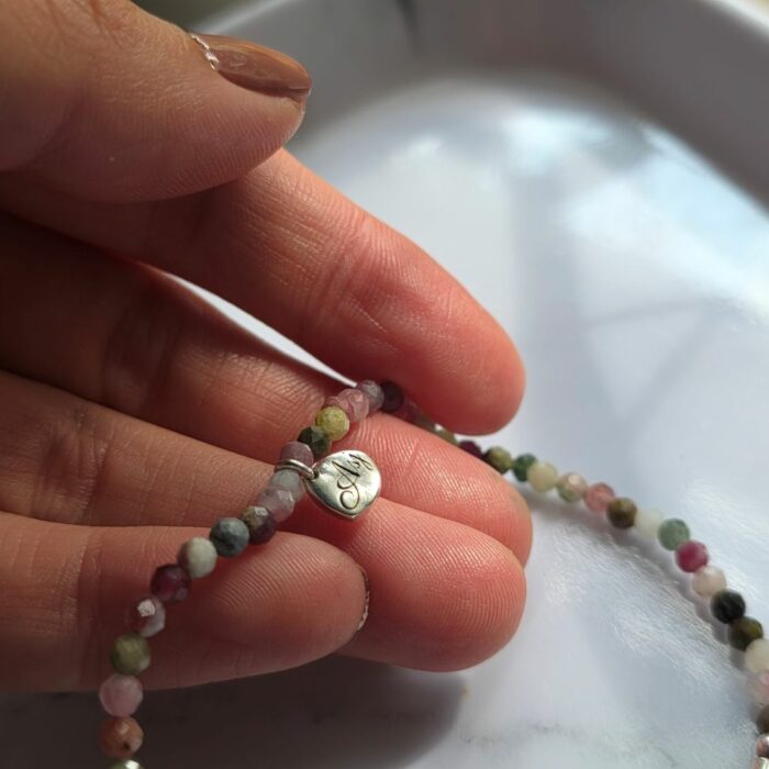 Watermelon Tourmaline And Sterling Silver Charm Carrier Bracelet - Image 2