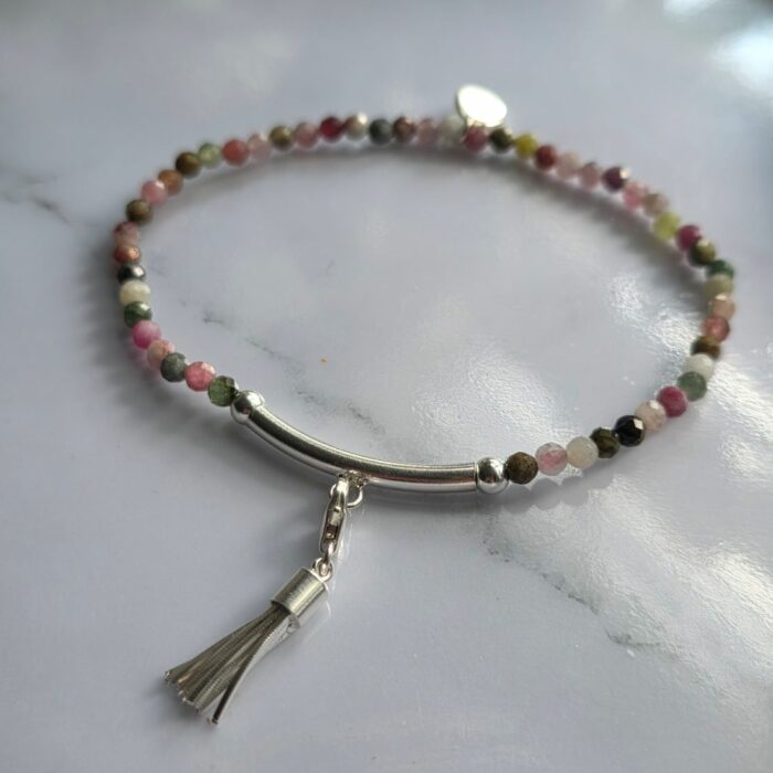 Watermelon Tourmaline And Sterling Silver Charm Carrier Bracelet - Image 3