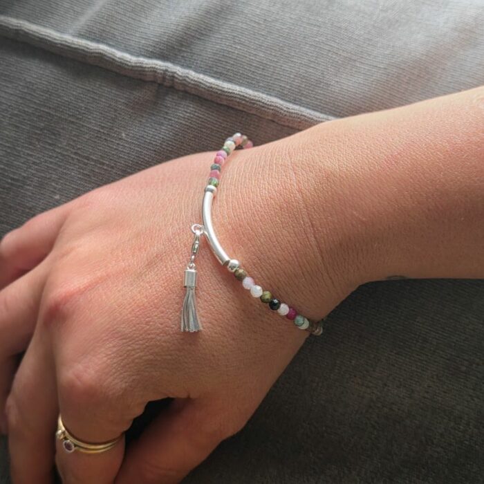 Watermelon Tourmaline And Sterling Silver Charm Carrier Bracelet - Image 4