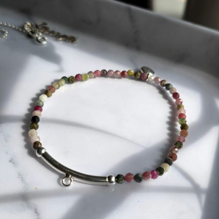 Watermelon Tourmaline And Sterling Silver Charm Carrier Bracelet - Image 5
