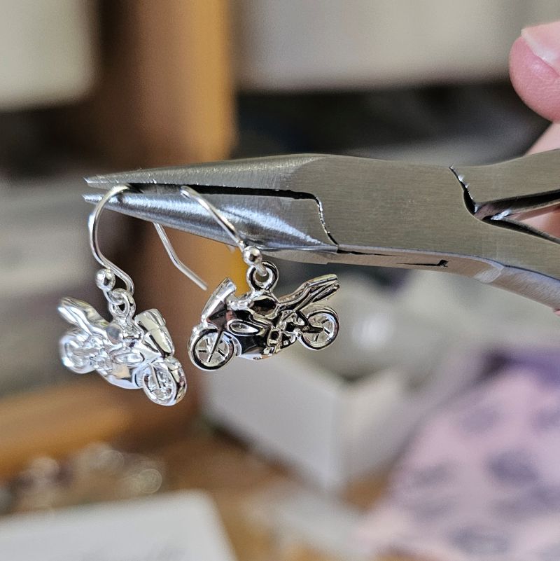 Sterling Silver Motorbike Drop Earrings - Image 5