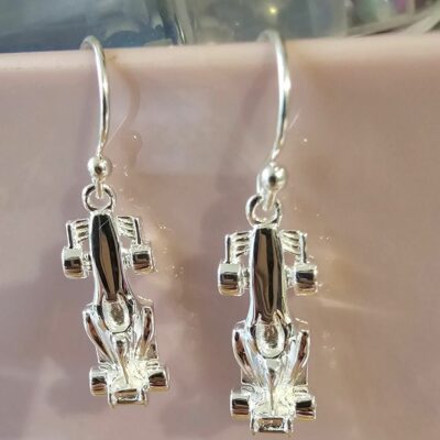 Sterling Silver Race Car Drop Earrings