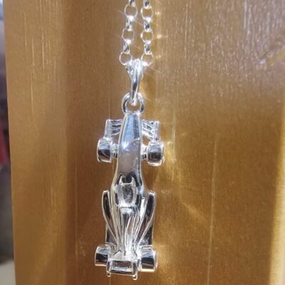 Unisex Race Car Sterling Silver Necklace