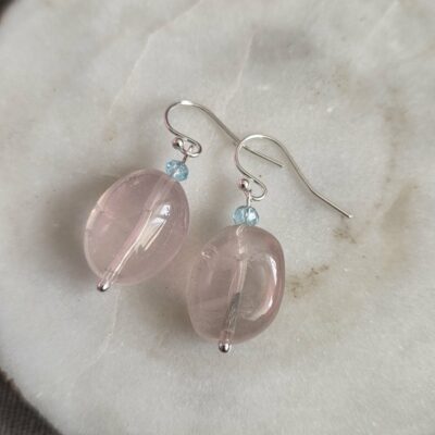 Bargain Hunters Treasure Drop Earrings 16 - Rose Quartz, Apatite and Sterling Silver