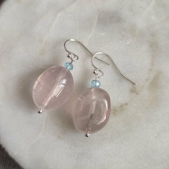 Bargain Hunters Treasure Drop Earrings 16 - Rose Quartz, Apatite and Sterling Silver