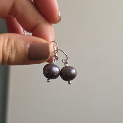 Bargain Hunters Treasure Drop Earrings 19 - Deep Purple Fresh Water Pearls and Sterling Silver
