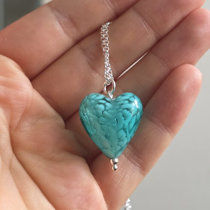 Sea Foam Green Venetian Glass Heart Necklace - Alyssa's Birthday Special