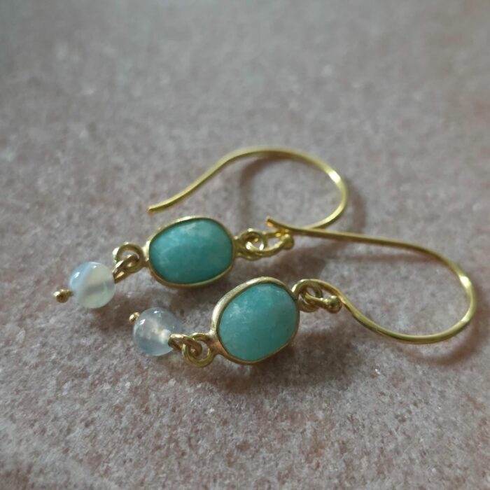 Bargain Hunters Golden Drop Earrings 26-  Amazonite Gemstones - Image 2