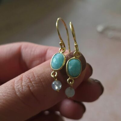 Bargain Hunters Golden Drop Earrings 26-  Amazonite Gemstones