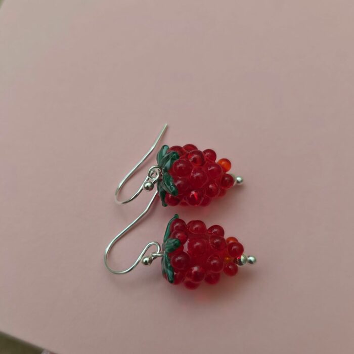 Bargain Hunters Juicy Raspberry Lamp Work Glass Earrings 29-  Sterling Silver - Image 2