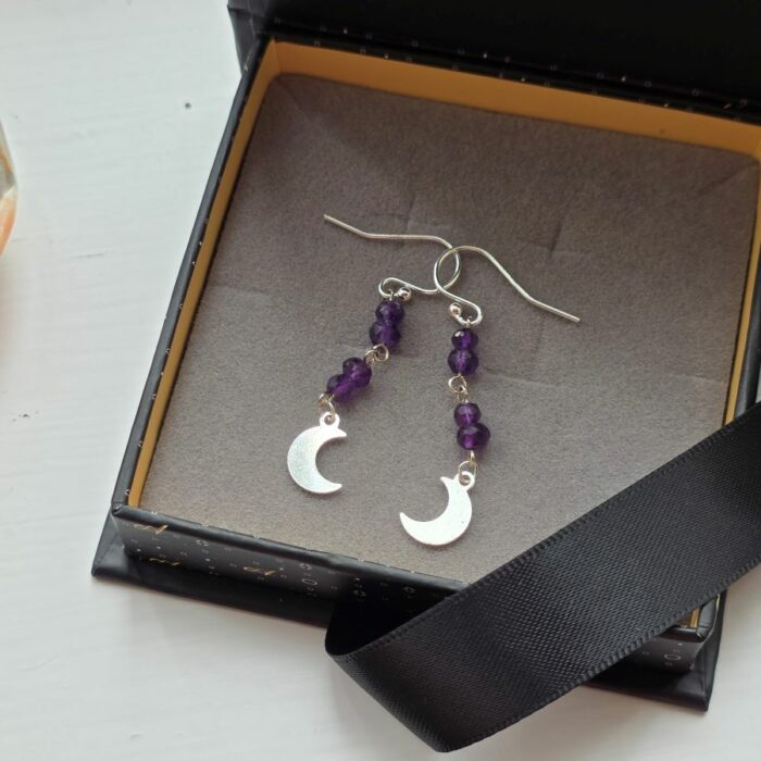 Bargain Hunters Treasure Drop Earrings 15 - Moons, Amethyst and Sterling Silver