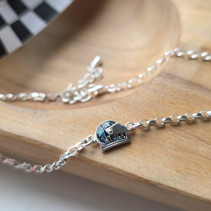 Holographic Glitter Racing Helmet Anklet in Sterling Silver - Image 4