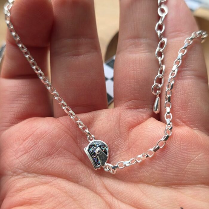 Holographic Glitter Racing Helmet Anklet in Sterling Silver - Image 2