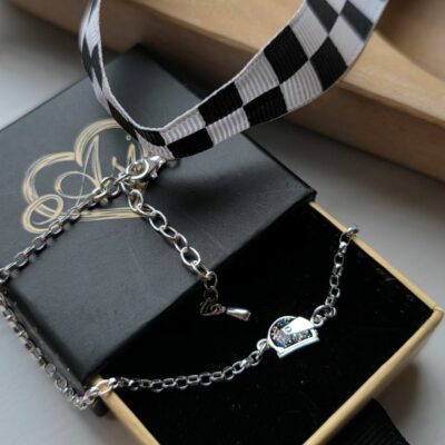 Holographic Glitter Racing Helmet Anklet in Sterling Silver