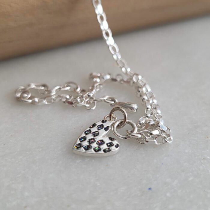 Mini Chequered Enamel Glitter Heart Anklet in Sterling Silver - Image 2
